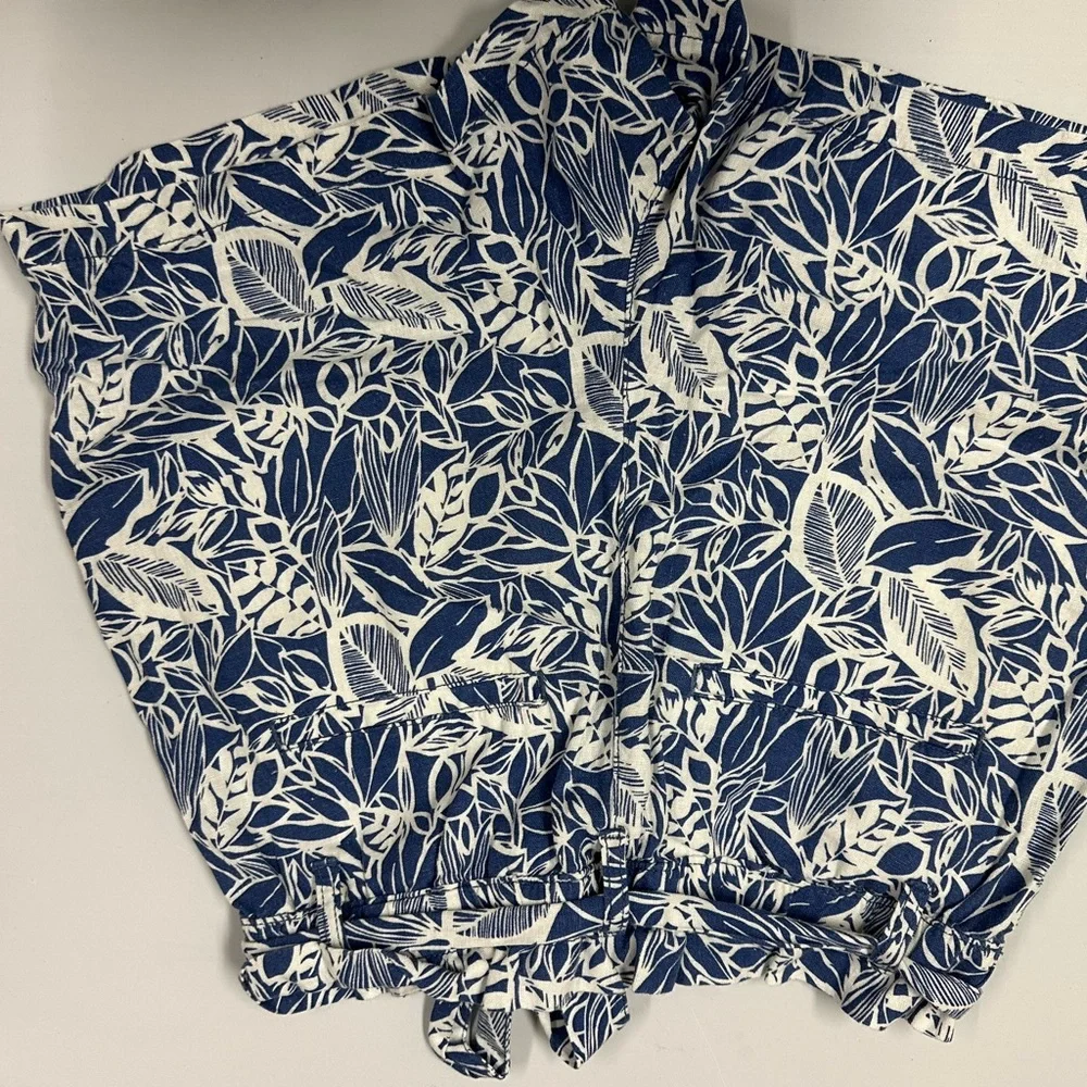 ANA Blue White Floral Print Paperbag Linen Shorts Belt Women Size S New